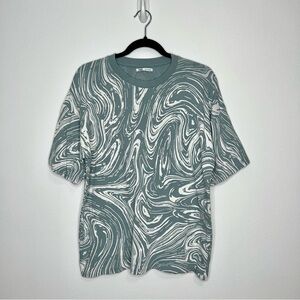 Zara Men’s Swirl Graphic T-Shirt Crew Neck Short Sleeves Green White Sz Large